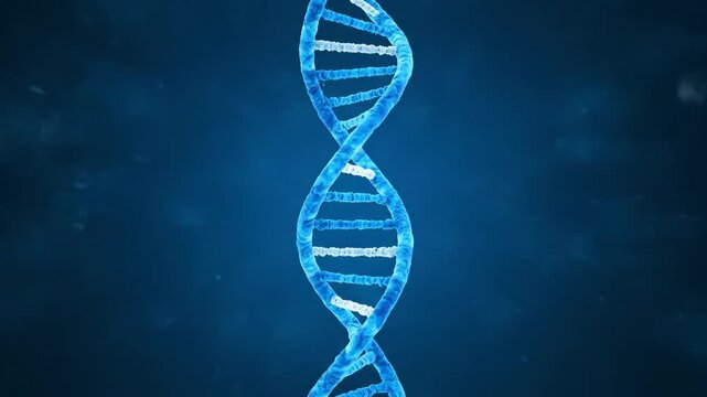 Rotating DNA Double Helix in Blue Space - A detailed 3D animation of a DNA double helix rotating gracefully against a deep blue background.