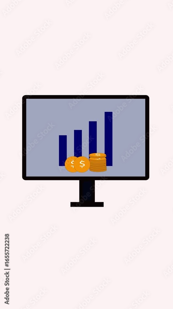 Aufkleber digital finance concept with coins and growth chart vertical video. animated graphic of financial gr
