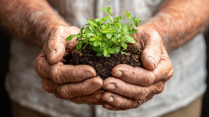 senior man hands holding fresh green plant wrinkled hands holding green small plant new life and growth concept seed and planting concept no logos no brands ar 169