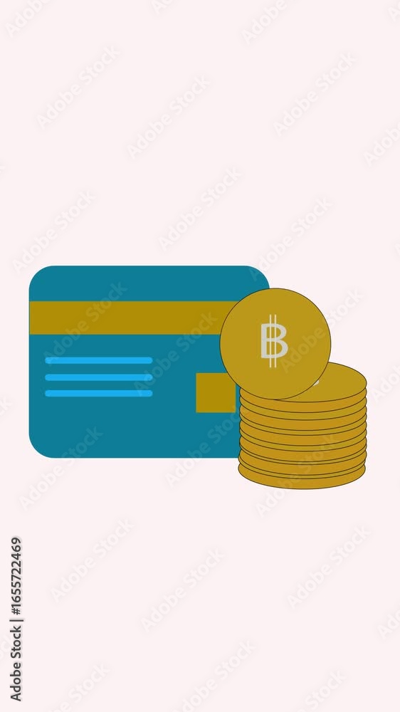 Aufkleber animated finance tools with credit card and bitcoin vertical video. digital representation of a cred