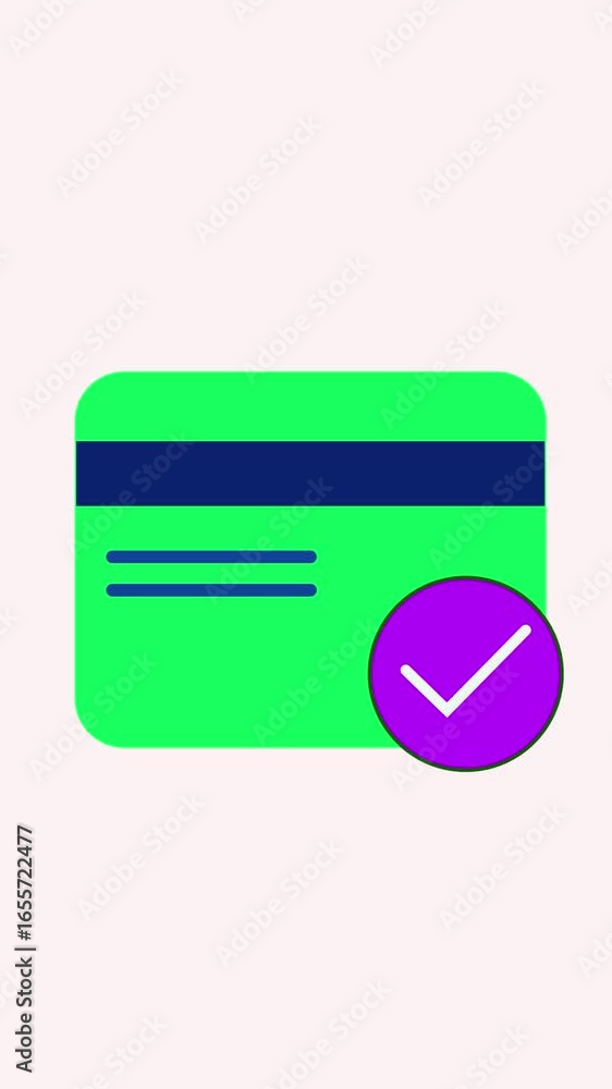 Poster animated credit card approval for successful transaction vertical display. credit card approval grap