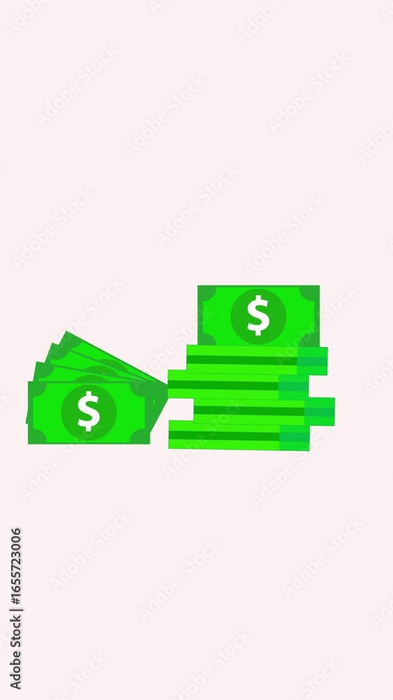 Aufkleber . creative cash flow animation with dollar bills and financial success vertical video. animated abst