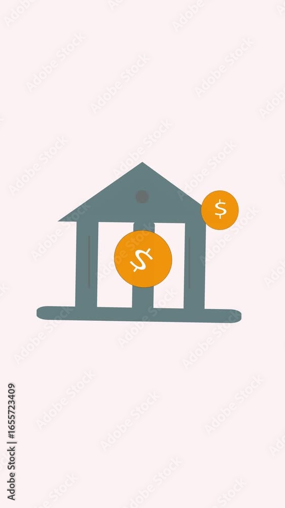 Poster finance concepts shown with animated bank and dollar sign vertical format. animated illustration of 
