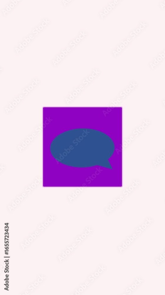 Poster modern chat bubble on violet colored frame vertical video. animated minimalist dialogue bubble symbo
