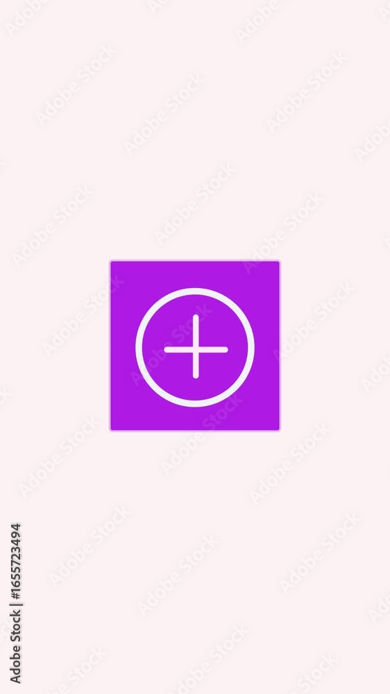 Aufkleber add symbol animation with purple square and white plus vertical video. animated add symbol with purp