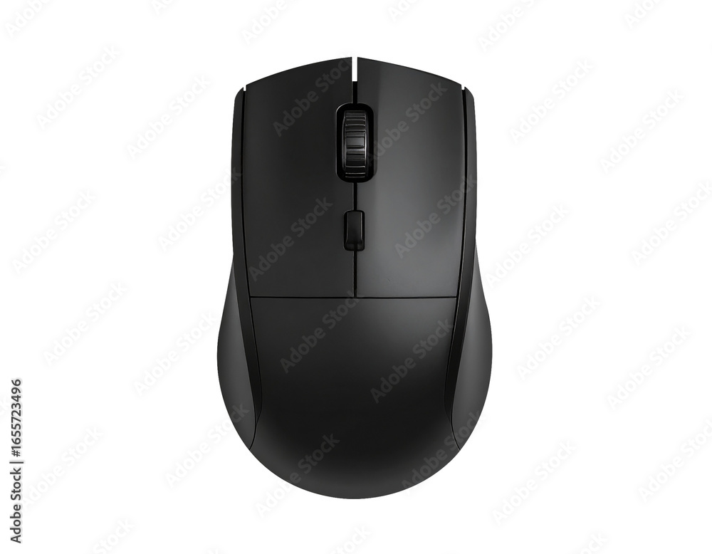 Poster black wireless computer mouse with scroll wheel isolated on transparent background