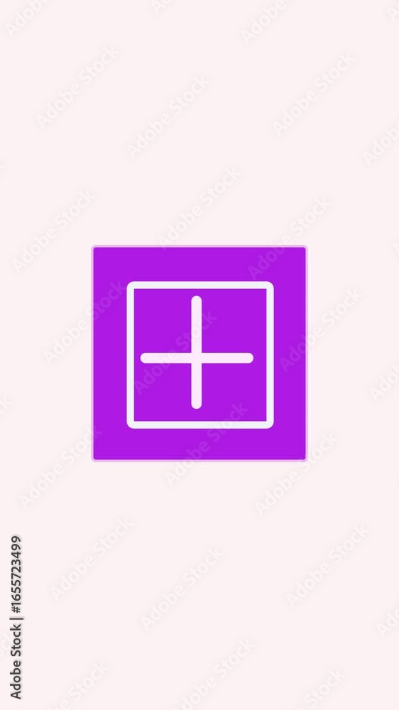 Aufkleber minimalist purple add icon with white cross animation vertical video. purple add icon graphic animat