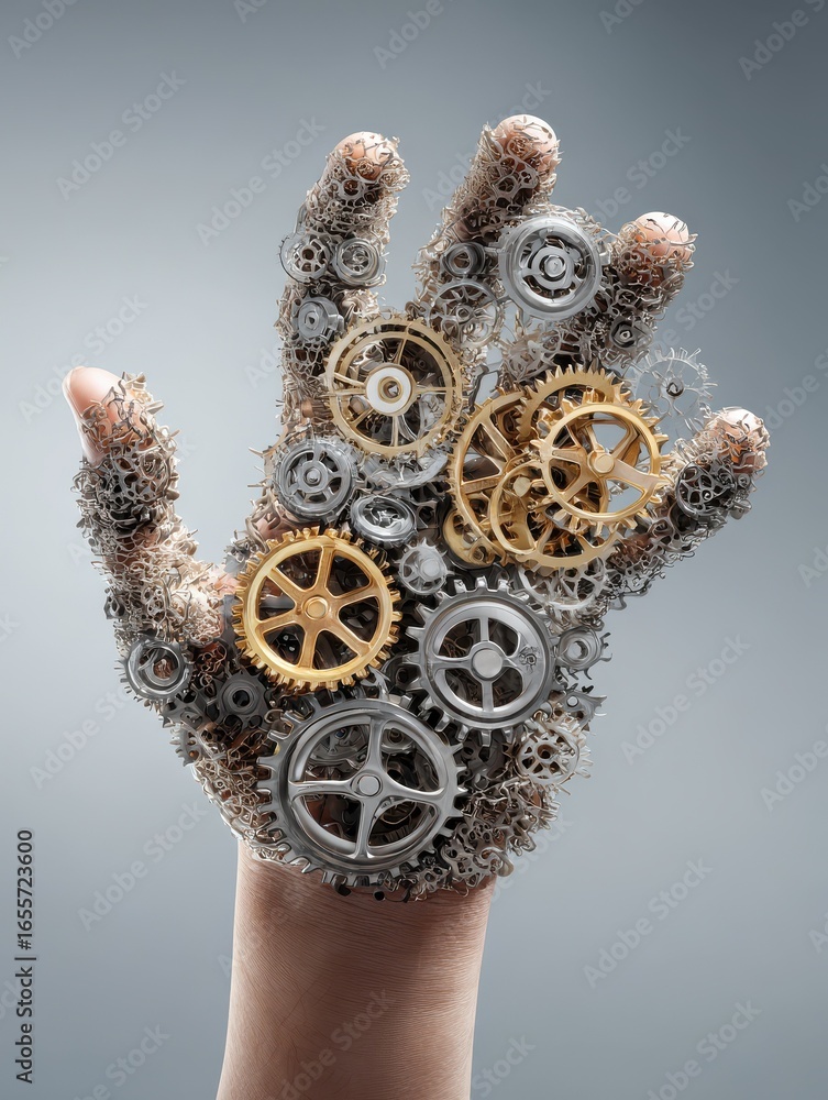 Poster unlock business potential with interconnected gears symbolizing synergy and collaborative innovation