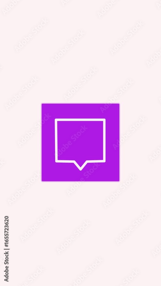 Poster animated purple chat bubble icon against a soft beige background for digital communication. purple c