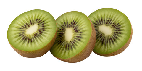 Fototapeta premium Three sliced kiwifruit isolated on transparent background