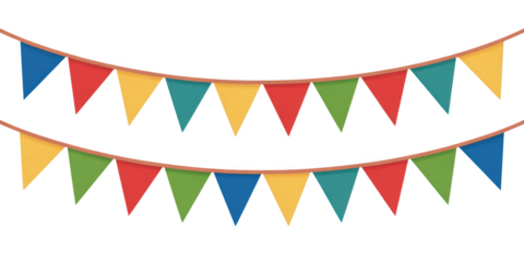 Colorful triangle bunting flags isolated on transparent background
