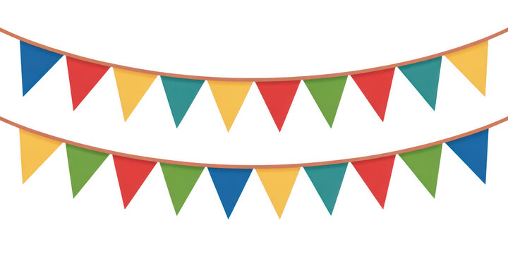 Colorful triangle bunting flags isolated on transparent background