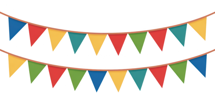Colorful triangle bunting flags isolated on transparent background