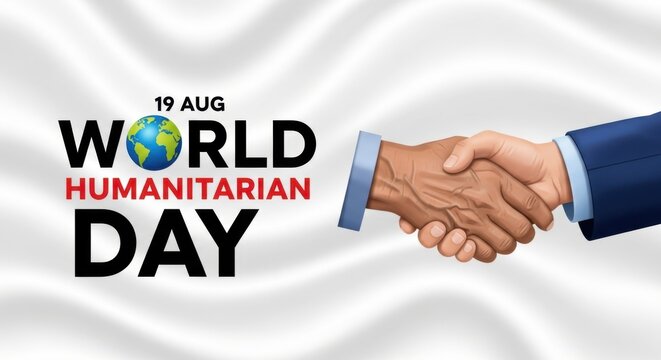 World humanitarian day with a handshake symbolizing global cooperation and support - Powered by Adobe