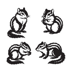 Vector art of four adorable chipmunks, showcasing their cute faces and striped patterns in a delightful arrangement