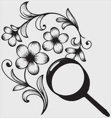 Botanical Illustration with Magnifying Glass Detailed Floral Design and Elegant Lines for Creative Projects and Visual Appeal