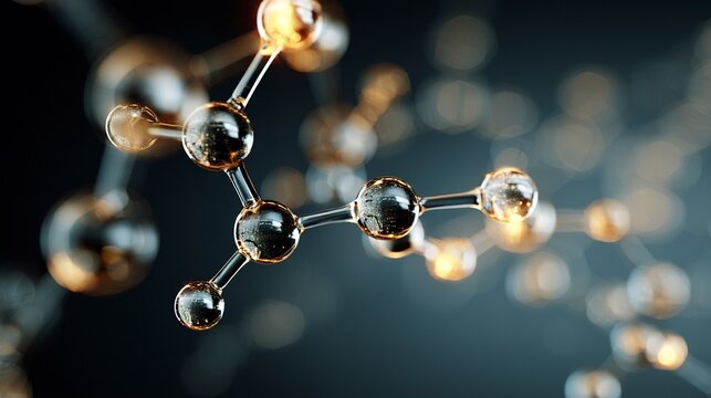 Close-up of scientific molecule model with glowing nodes and clear chemical bonds 