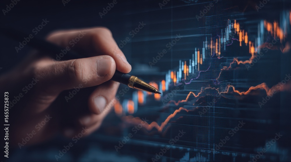 Aufkleber forex market changes analysis concept with trader hand writing on digital display with financial cha