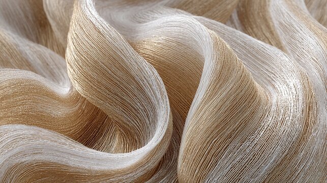 Close-up of sheer, layered textile with organic curves and natural fiber lines 