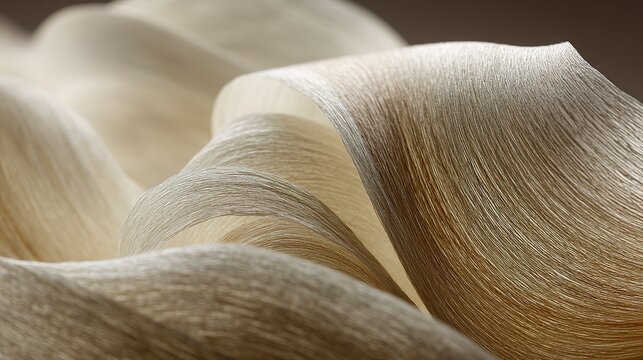 Close-up of sheer, layered textile with organic curves and natural fiber lines 