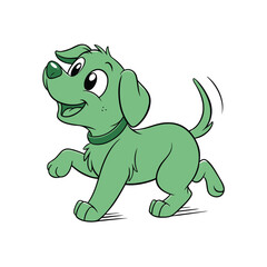 Green puppy running around happily while playing, Adobe Illustrator Artwork
