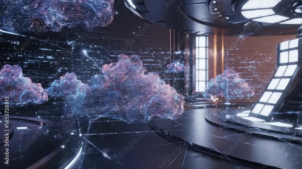 Poster futuristic cloud computing network - a digital video of a futuristic data center showcasing vibrant,