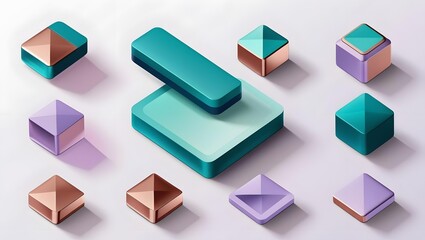 3D minimalistic low-poly digital icon set, smooth gradients, clean flat design, modern style, isolated on transparent background, soft shadows, professional UI_UX element