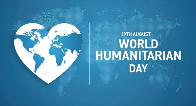 World humanitarian day on august 19th with a heartshaped globe on a blue background