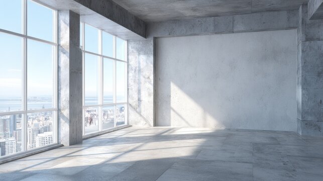 mock up of blank poster in modern loft interior with big windows and concrete floor 3d render no logos no brands ar 169