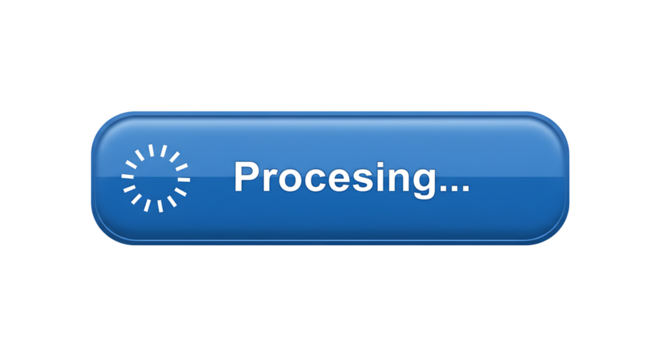 Blue Button Showing Processing Text and Loading Icon Animation