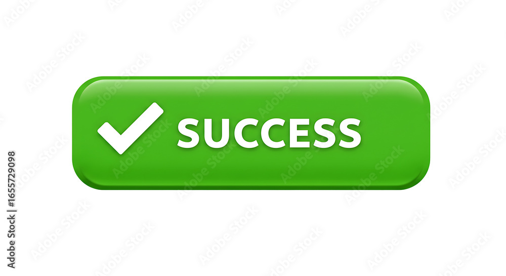 Poster green success button with checkmark icon and text