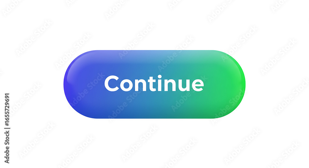 Poster vibrant continue button design with blue and green gradient