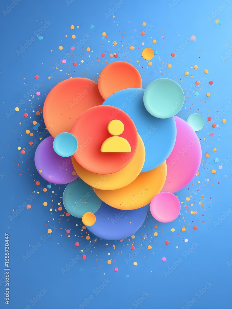 Poster colorful circles flat design ui ux elements with user icon and confetti background design