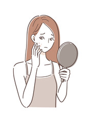 肌荒れに悩む女性のイラスト素材