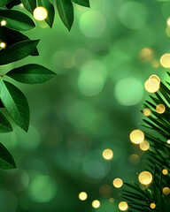 Vibrant green leaves with bokeh lights create a fresh, natural background for creative projects