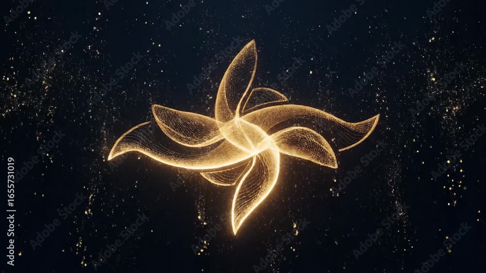 Poster golden abstract design on dark blue background - an abstract design of golden particles forming a sw