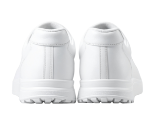 Rear View White Leather Sneakers Showing Heel and Sole Details, Isolated on Transparent Background.