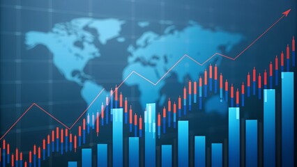 Global financial market growth and analysis with world map overlay