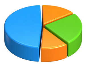 3D Isometric Pie Chart Icon, isolated on a transparent background