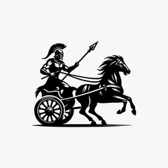 Spartan Warrior in Chariot Driven by Powerful Horse.