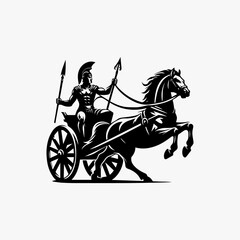 Spartan Warrior in Chariot with Horse in Action.