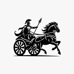 Spartan Warrior Leading War Chariot in Bold Silhouette.