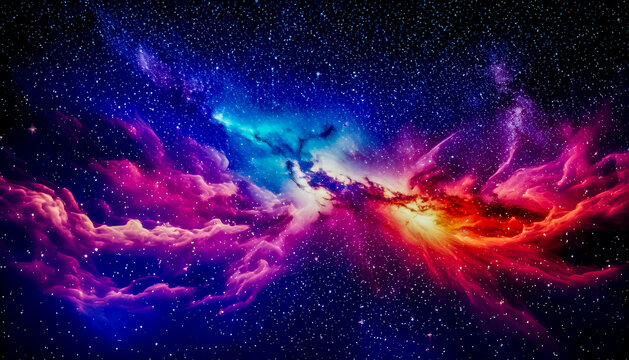 Colorful space galaxy cloud nebula, stary night cosmos. Abstract Supernova background wallpaper.