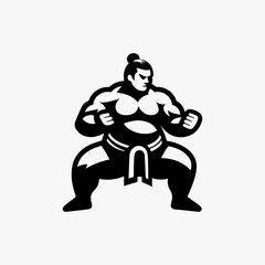 Fototapeta premium Sumo Wrestler in Ready Stance Bold Black and White Silhouette.