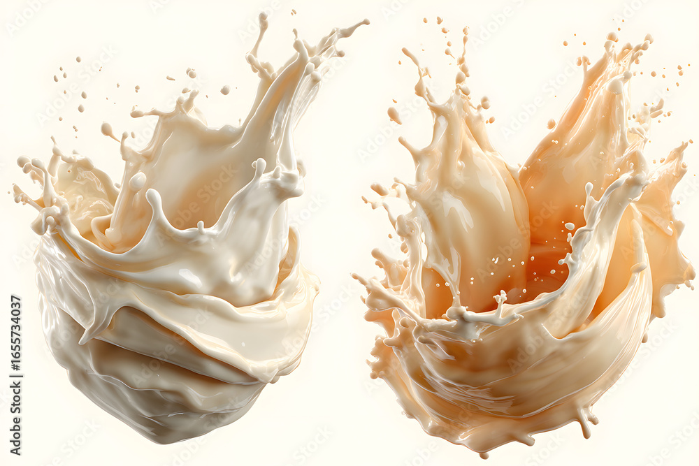Aufkleber two dynamic splashes of milk creating elegant shapes on a transparent background, ideal for food and