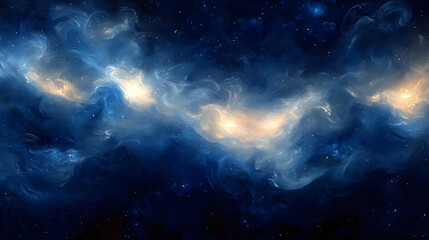 Fototapeta premium Abstract Celestial Swirls: Deep Blue and Golden Hues with Starry