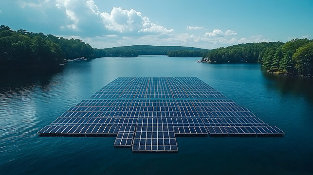 Floating Solar Panels on a Lake, Generating Clean Energy Under B