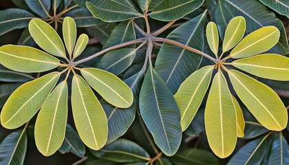 Close-up of Leaf Veins and Foliage with Varying Shades of Green