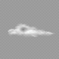 Realistic White Fluffy Cloud. Transparent Weather Sky Element. Vector