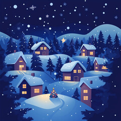 christmas, festive, illustration, background, winter, snow, xmas, season, celebration, scene, card, merry, cold, december, cute, landscape, gift, christmas tree, snowflake, tree, nature
